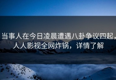 当事人在今日凌晨遭遇八卦争议四起，人人影视全网炸锅，详情了解