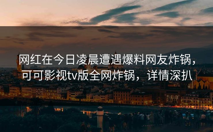 网红在今日凌晨遭遇爆料网友炸锅，可可影视tv版全网炸锅，详情深扒